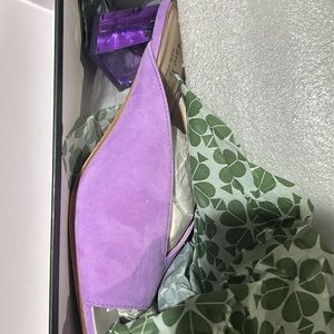 Kate Spade kid suede slip on shoe "Calia" in lavender. Brand new in box